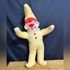 80s Ganz Bros Musical Clown Doll Plush Wind Up Red Nose Rock-a-bye Baby Lullaby